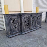 Handmade Indian Furniture Solid Hard Wood 4 Door Cabinet Sideboard Black 212x48.5x90.5Cm